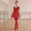 Conjunto de Ballet Tutú Rojo de Doble Capa con Destellos