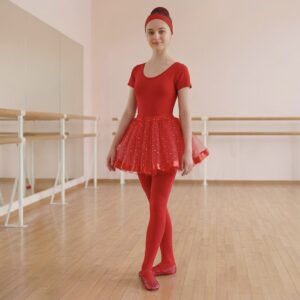 Conjunto de Ballet Tutú Rojo de Doble Capa con Destellos